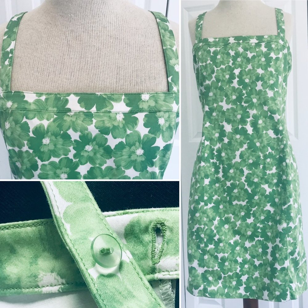 Jones New York Vintage Signature Dress 10 Green White Stretch Floral ECU